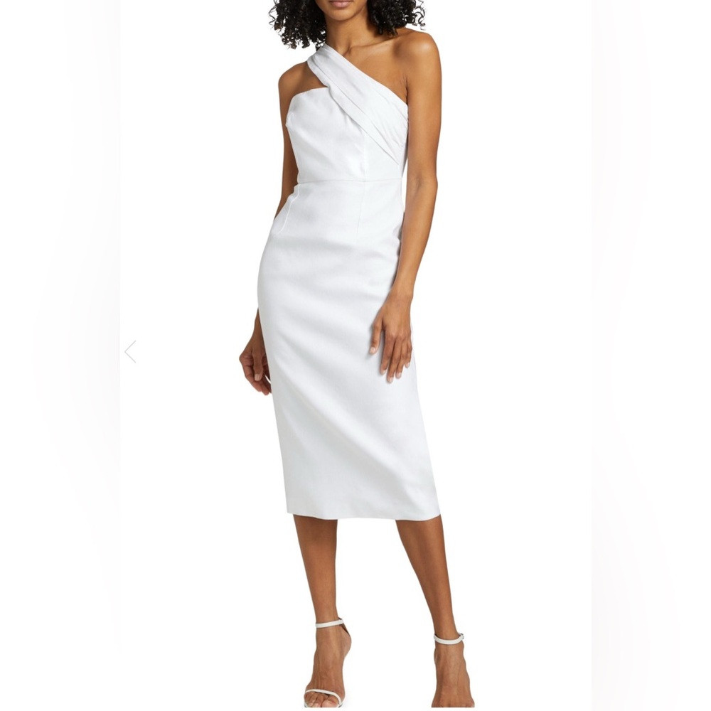 Milly Asymmetric Linen-Blend Midi-Dress in Jab White Size 2 New